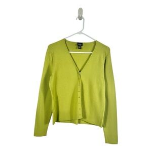 Eileen Fisher Chartreuse Green V-Neck Button Sweater Size Small